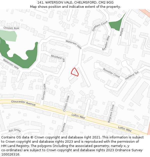 141, WATERSON VALE, CHELMSFORD, CM2 9GG: Location map and indicative extent of plot