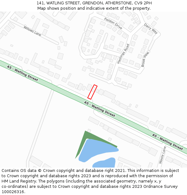 141, WATLING STREET, GRENDON, ATHERSTONE, CV9 2PH: Location map and indicative extent of plot