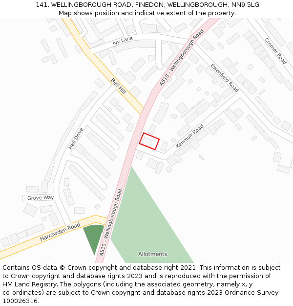 141, WELLINGBOROUGH ROAD, FINEDON, WELLINGBOROUGH, NN9 5LG: Location map and indicative extent of plot