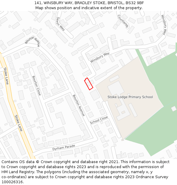 141, WINSBURY WAY, BRADLEY STOKE, BRISTOL, BS32 9BF: Location map and indicative extent of plot