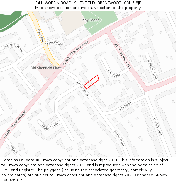 141, WORRIN ROAD, SHENFIELD, BRENTWOOD, CM15 8JR: Location map and indicative extent of plot