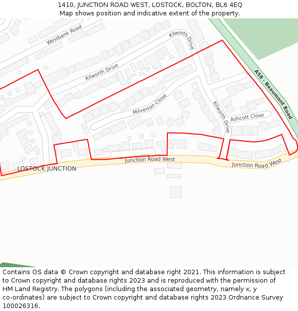 1410, JUNCTION ROAD WEST, LOSTOCK, BOLTON, BL6 4EQ: Location map and indicative extent of plot