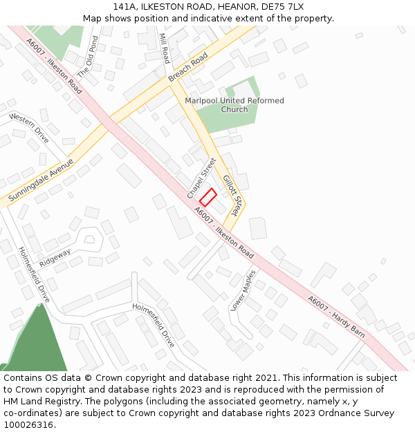 141A, ILKESTON ROAD, HEANOR, DE75 7LX: Location map and indicative extent of plot