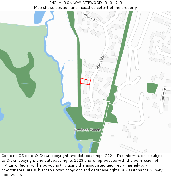 142, ALBION WAY, VERWOOD, BH31 7LR: Location map and indicative extent of plot