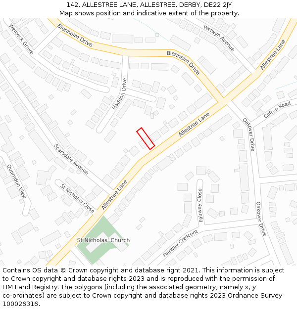 142, ALLESTREE LANE, ALLESTREE, DERBY, DE22 2JY: Location map and indicative extent of plot