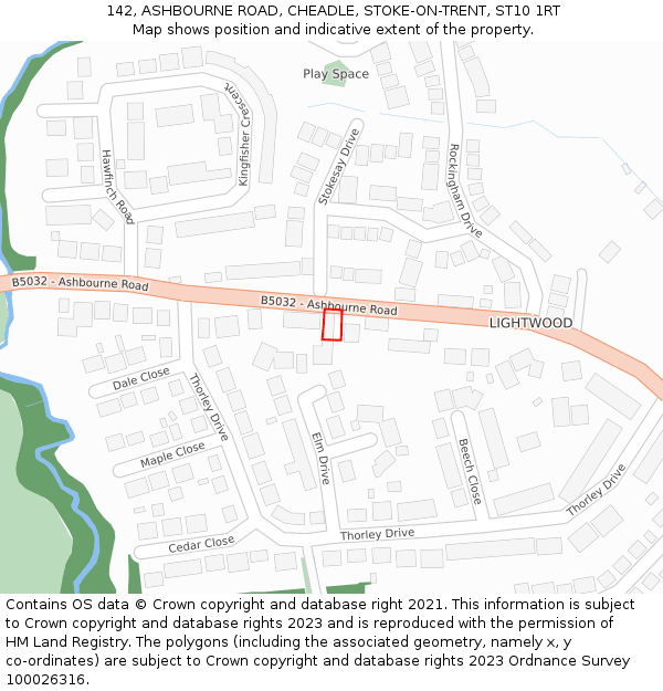 142, ASHBOURNE ROAD, CHEADLE, STOKE-ON-TRENT, ST10 1RT: Location map and indicative extent of plot