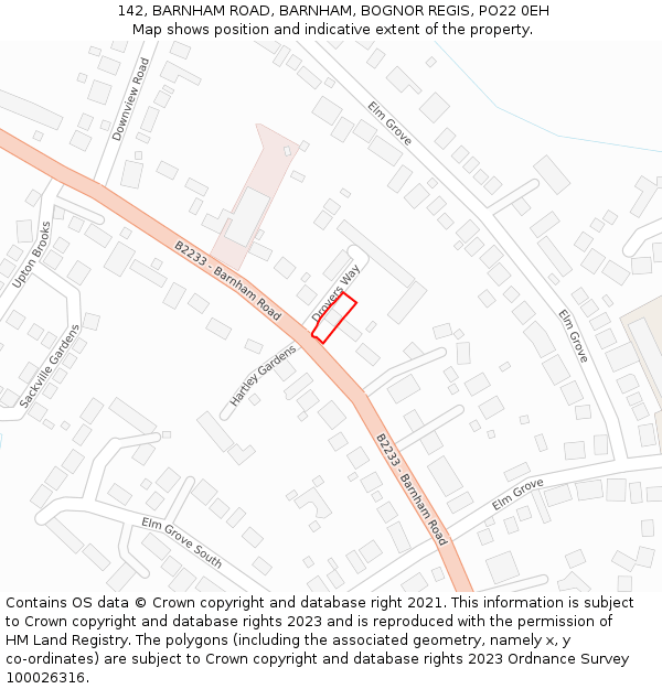 142, BARNHAM ROAD, BARNHAM, BOGNOR REGIS, PO22 0EH: Location map and indicative extent of plot