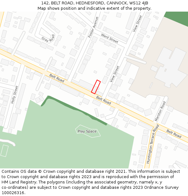 142, BELT ROAD, HEDNESFORD, CANNOCK, WS12 4JB: Location map and indicative extent of plot