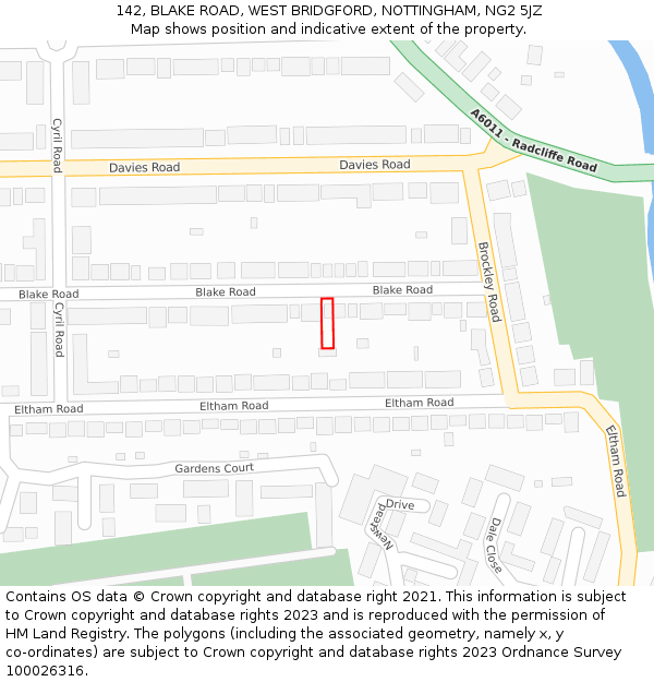 142, BLAKE ROAD, WEST BRIDGFORD, NOTTINGHAM, NG2 5JZ: Location map and indicative extent of plot