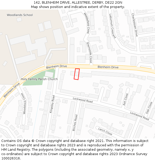 142, BLENHEIM DRIVE, ALLESTREE, DERBY, DE22 2GN: Location map and indicative extent of plot