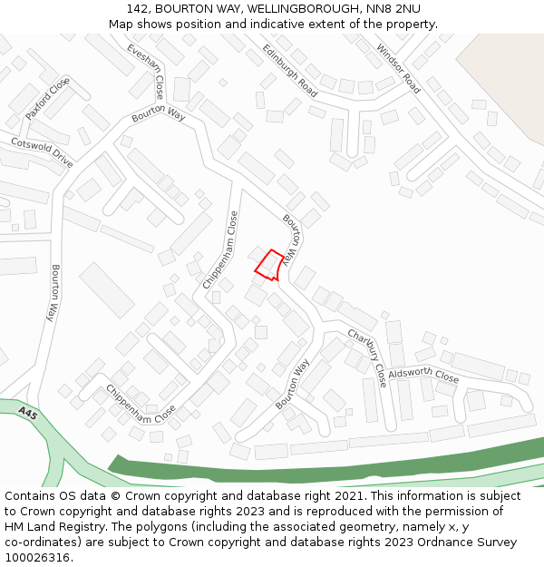 142, BOURTON WAY, WELLINGBOROUGH, NN8 2NU: Location map and indicative extent of plot