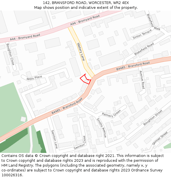 142, BRANSFORD ROAD, WORCESTER, WR2 4EX: Location map and indicative extent of plot