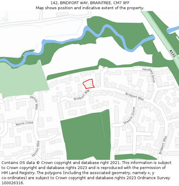 142, BRIDPORT WAY, BRAINTREE, CM7 9FF: Location map and indicative extent of plot