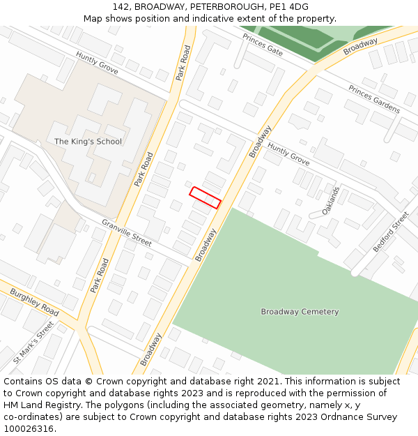 142, BROADWAY, PETERBOROUGH, PE1 4DG: Location map and indicative extent of plot