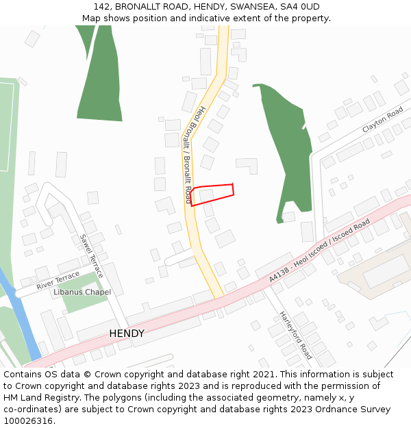 142, BRONALLT ROAD, HENDY, SWANSEA, SA4 0UD: Location map and indicative extent of plot