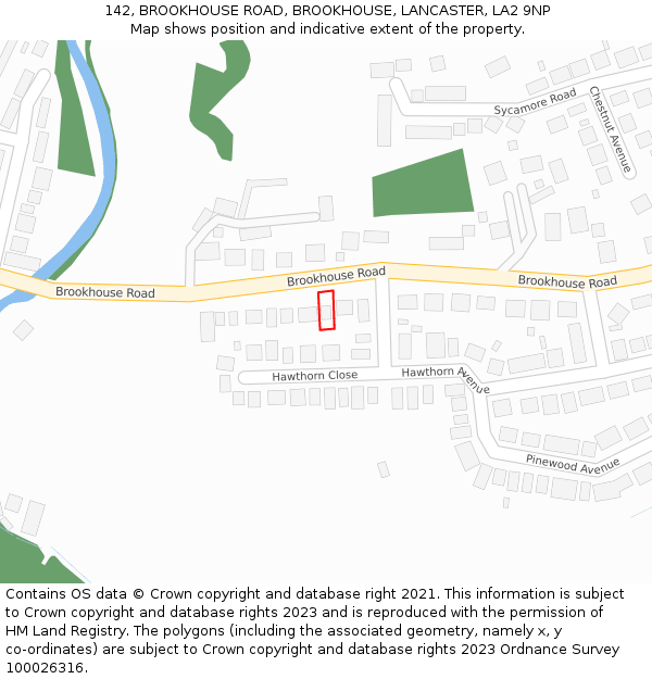 142, BROOKHOUSE ROAD, BROOKHOUSE, LANCASTER, LA2 9NP: Location map and indicative extent of plot