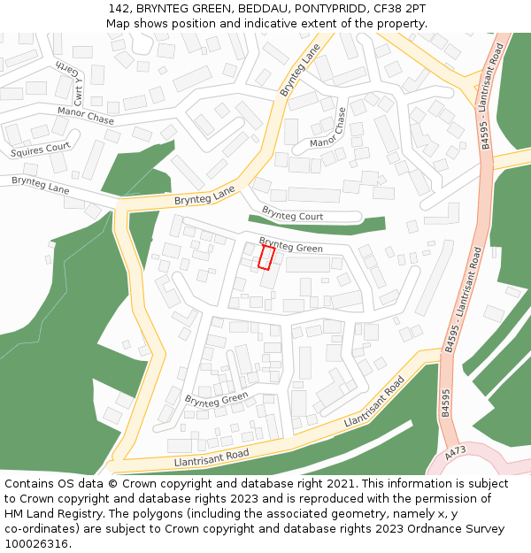 142, BRYNTEG GREEN, BEDDAU, PONTYPRIDD, CF38 2PT: Location map and indicative extent of plot