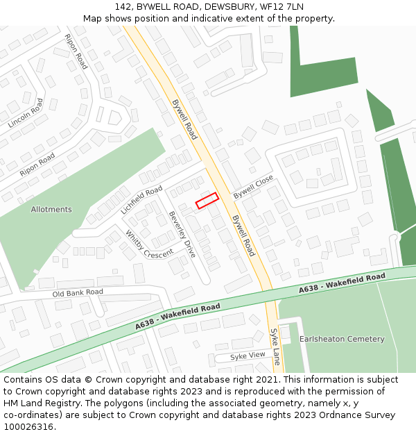 142, BYWELL ROAD, DEWSBURY, WF12 7LN: Location map and indicative extent of plot