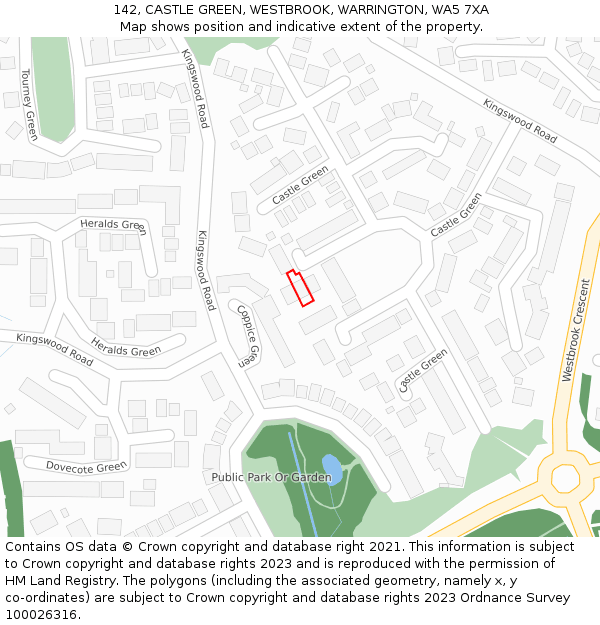 142, CASTLE GREEN, WESTBROOK, WARRINGTON, WA5 7XA: Location map and indicative extent of plot