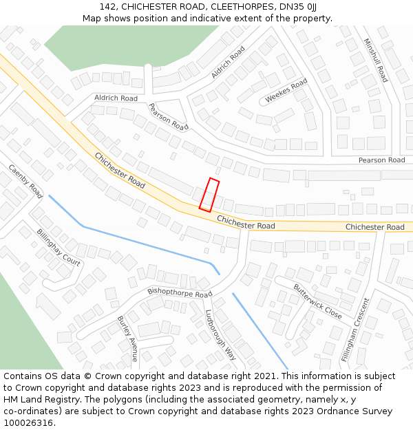 142, CHICHESTER ROAD, CLEETHORPES, DN35 0JJ: Location map and indicative extent of plot