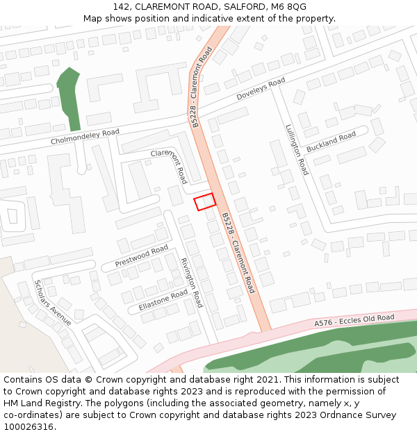 142, CLAREMONT ROAD, SALFORD, M6 8QG: Location map and indicative extent of plot