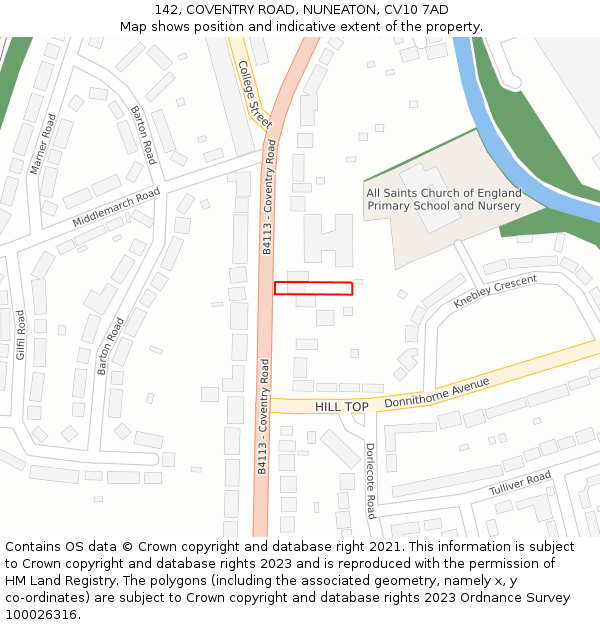 142, COVENTRY ROAD, NUNEATON, CV10 7AD: Location map and indicative extent of plot