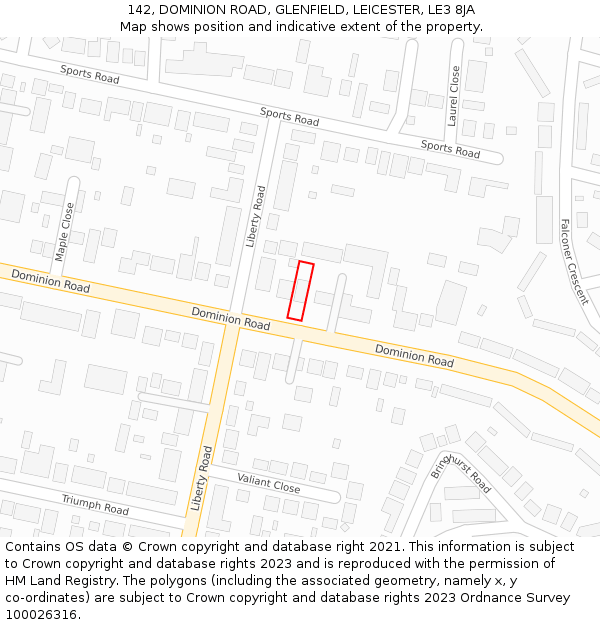 142, DOMINION ROAD, GLENFIELD, LEICESTER, LE3 8JA: Location map and indicative extent of plot