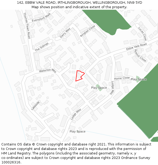 142, EBBW VALE ROAD, IRTHLINGBOROUGH, WELLINGBOROUGH, NN9 5YD: Location map and indicative extent of plot