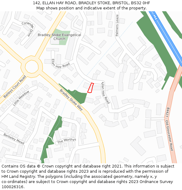 142, ELLAN HAY ROAD, BRADLEY STOKE, BRISTOL, BS32 0HF: Location map and indicative extent of plot