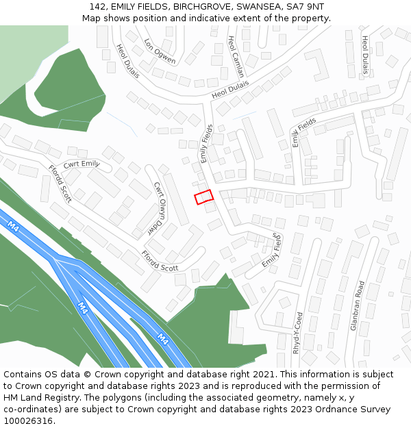 142, EMILY FIELDS, BIRCHGROVE, SWANSEA, SA7 9NT: Location map and indicative extent of plot