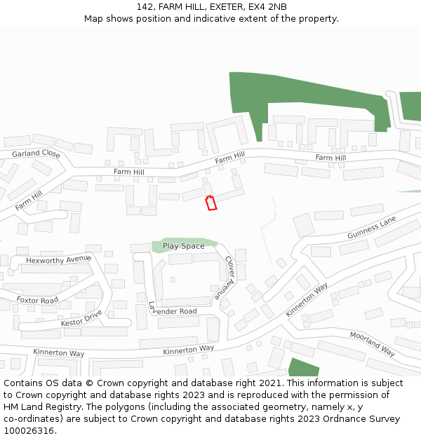 142, FARM HILL, EXETER, EX4 2NB: Location map and indicative extent of plot