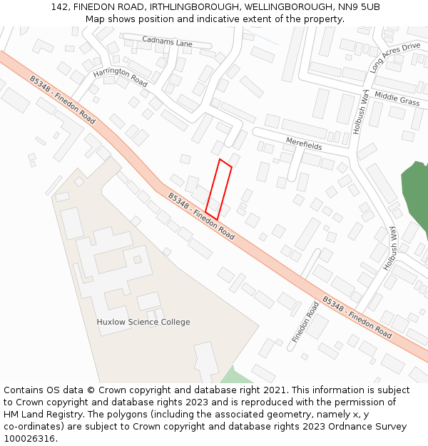 142, FINEDON ROAD, IRTHLINGBOROUGH, WELLINGBOROUGH, NN9 5UB: Location map and indicative extent of plot