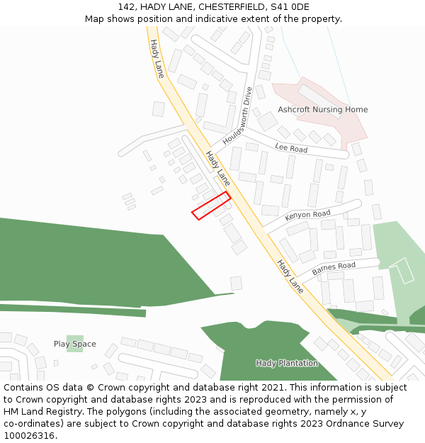 142, HADY LANE, CHESTERFIELD, S41 0DE: Location map and indicative extent of plot