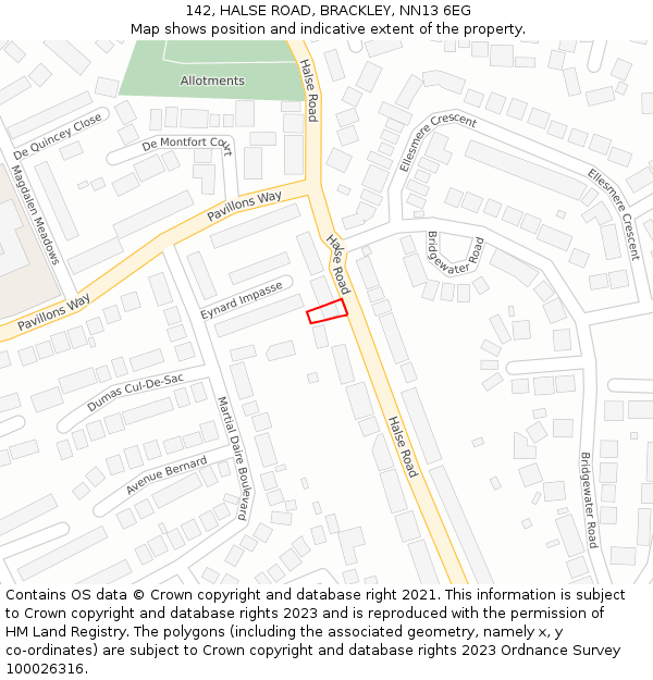 142, HALSE ROAD, BRACKLEY, NN13 6EG: Location map and indicative extent of plot