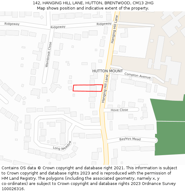 142, HANGING HILL LANE, HUTTON, BRENTWOOD, CM13 2HG: Location map and indicative extent of plot