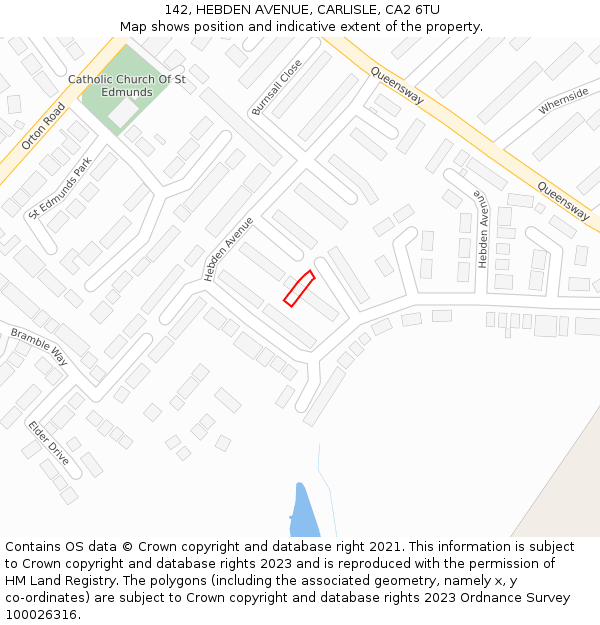 142, HEBDEN AVENUE, CARLISLE, CA2 6TU: Location map and indicative extent of plot