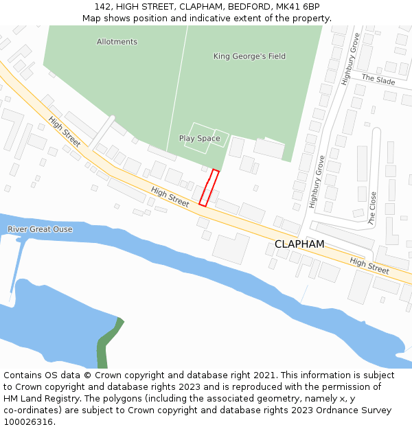 142, HIGH STREET, CLAPHAM, BEDFORD, MK41 6BP: Location map and indicative extent of plot