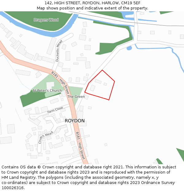 142, HIGH STREET, ROYDON, HARLOW, CM19 5EF: Location map and indicative extent of plot