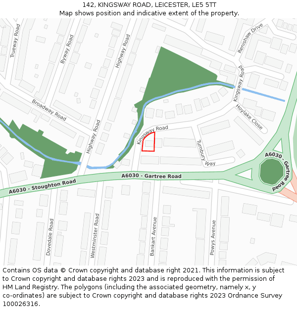 142, KINGSWAY ROAD, LEICESTER, LE5 5TT: Location map and indicative extent of plot