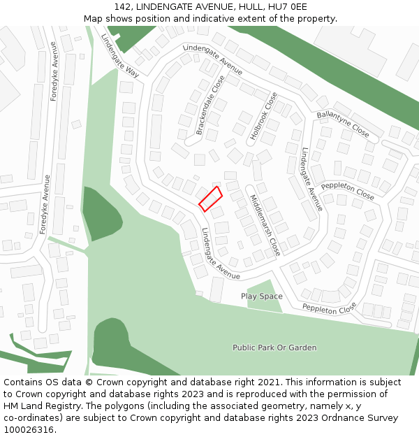 142, LINDENGATE AVENUE, HULL, HU7 0EE: Location map and indicative extent of plot