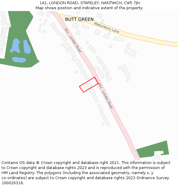 142, LONDON ROAD, STAPELEY, NANTWICH, CW5 7JN: Location map and indicative extent of plot