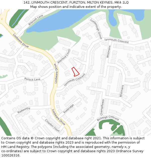 142, LYNMOUTH CRESCENT, FURZTON, MILTON KEYNES, MK4 1LQ: Location map and indicative extent of plot