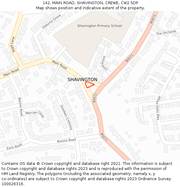 142, MAIN ROAD, SHAVINGTON, CREWE, CW2 5DP: Location map and indicative extent of plot