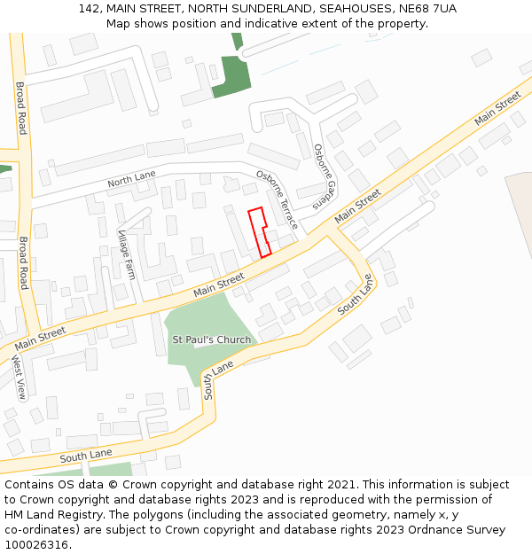 142, MAIN STREET, NORTH SUNDERLAND, SEAHOUSES, NE68 7UA: Location map and indicative extent of plot