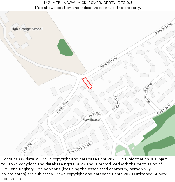 142, MERLIN WAY, MICKLEOVER, DERBY, DE3 0UJ: Location map and indicative extent of plot