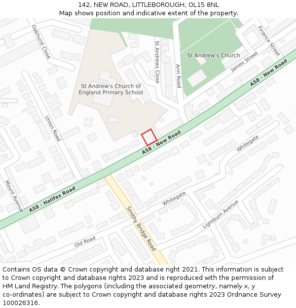 142, NEW ROAD, LITTLEBOROUGH, OL15 8NL: Location map and indicative extent of plot