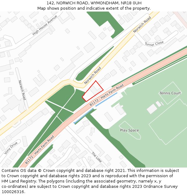 142, NORWICH ROAD, WYMONDHAM, NR18 0UH: Location map and indicative extent of plot