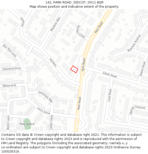 142, PARK ROAD, DIDCOT, OX11 8QR: Location map and indicative extent of plot