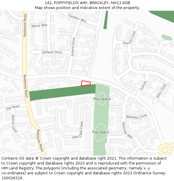 142, POPPYFIELDS WAY, BRACKLEY, NN13 6GB: Location map and indicative extent of plot