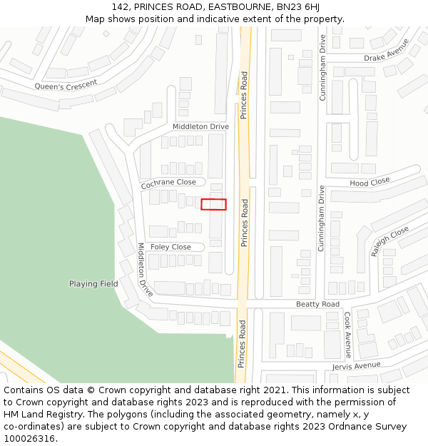 142, PRINCES ROAD, EASTBOURNE, BN23 6HJ: Location map and indicative extent of plot